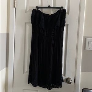 Black strapless dress with crochet detailing